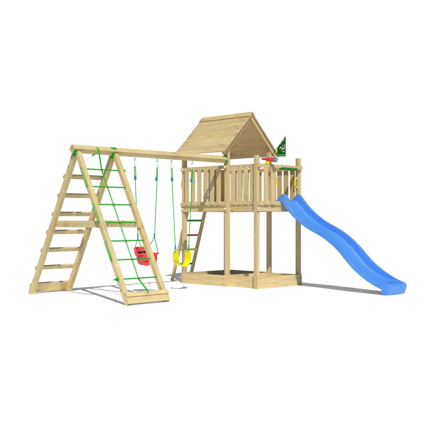 Jungle Gym Spiel Canopy Holz Doppelschaukel Kletterbock Rutsche Blau günstig online kaufen