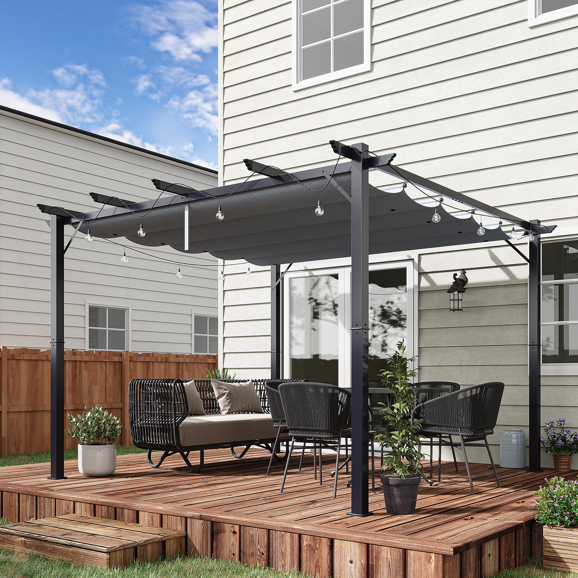 Outsunny Pergola Pavillon  Terrassenüberdachung mit Schiebedach, Garten, Al günstig online kaufen