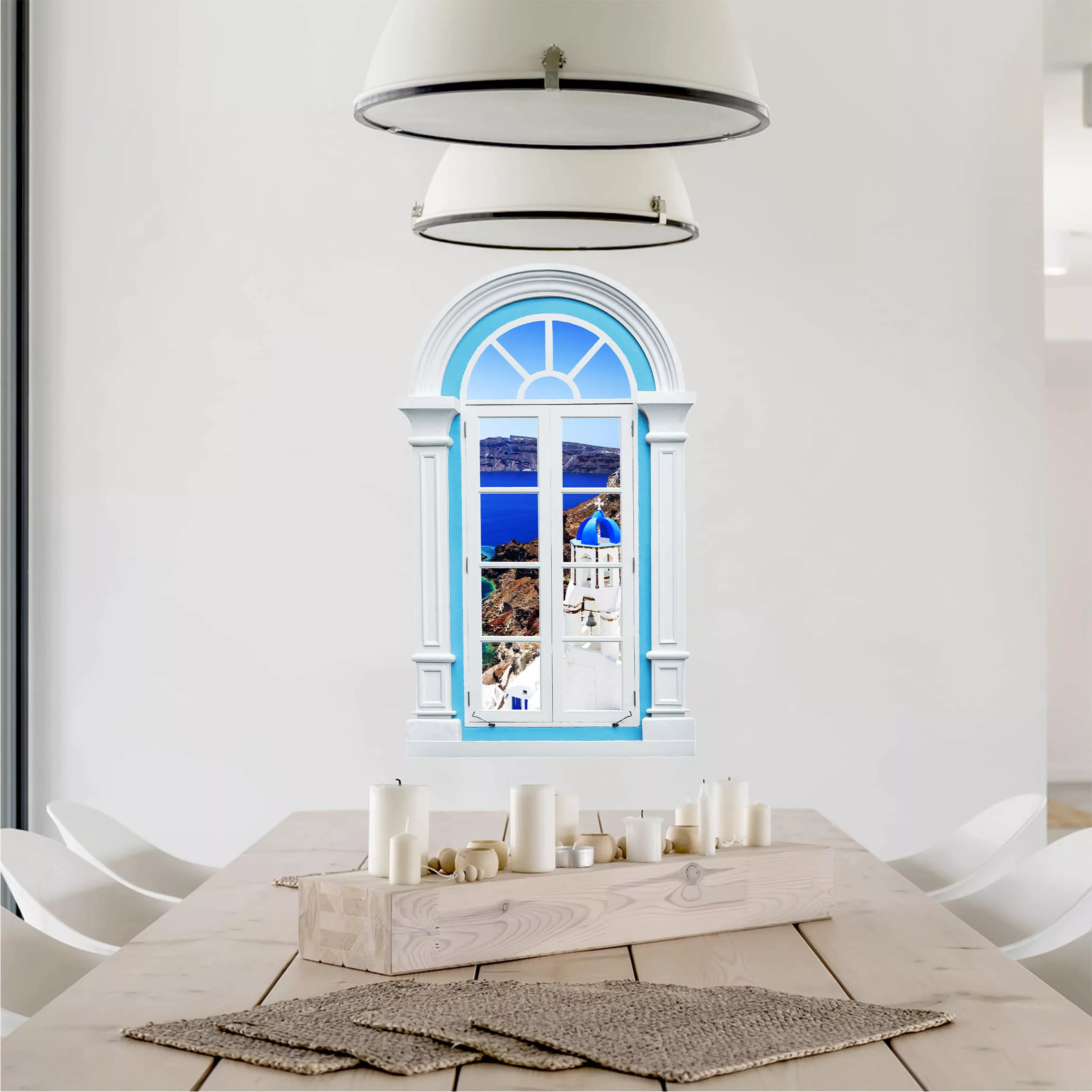 3D Wandtattoo Fenster Mediterran View Over Santorini günstig online kaufen