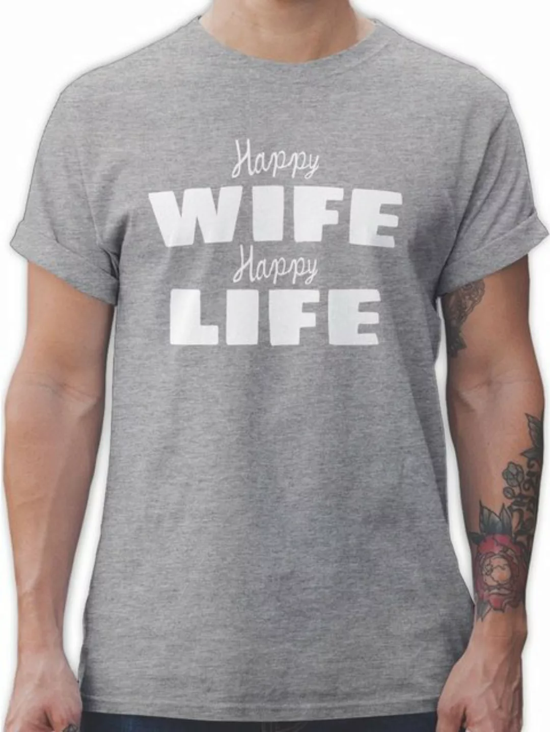 Shirtracer T-Shirt Happy wife happy life Sprüche Statement günstig online kaufen