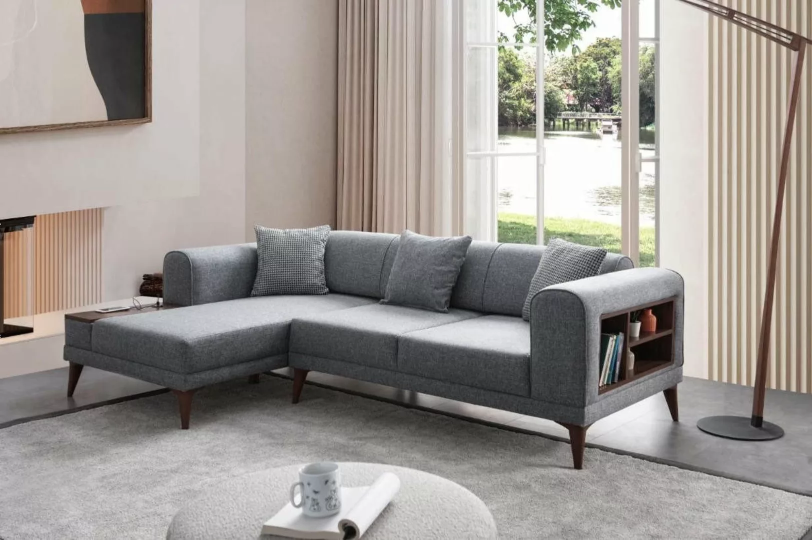 Xlmoebel Ecksofa Designer Wohnzimmer Couch in L-Form mit grauem Polster, He günstig online kaufen