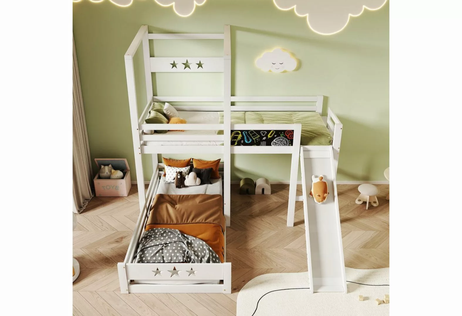 Ulife Etagenbett Kinderbett Hausbett Hochbett mit Tafel und Rutsche, Einzel günstig online kaufen