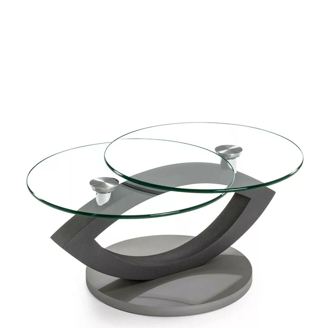 Design Sofatisch in Grau zwei runden Glasplatten günstig online kaufen