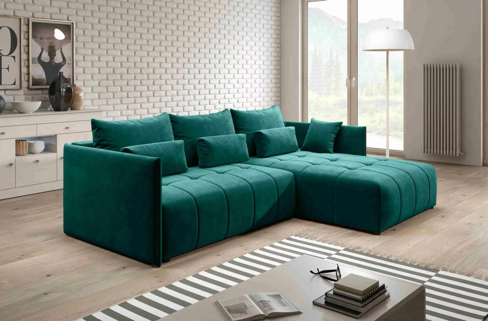 Furnix Sofa Aliicia Couch ausziehbar mit Bettkasten Kissen Schlafsofa 12 Fa günstig online kaufen