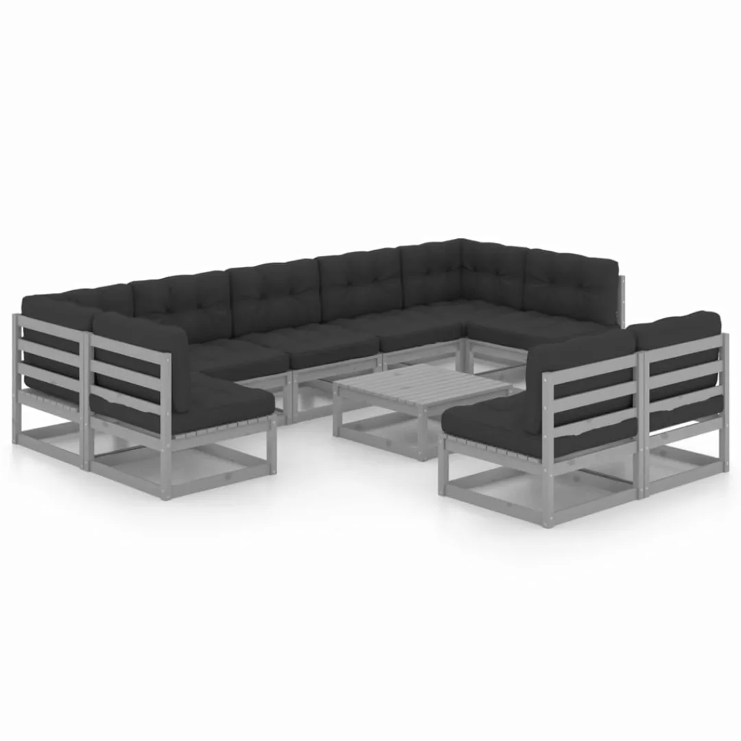 10-tlg. Garten-lounge-set Mit Kissen Grau Kiefer Massivholz günstig online kaufen