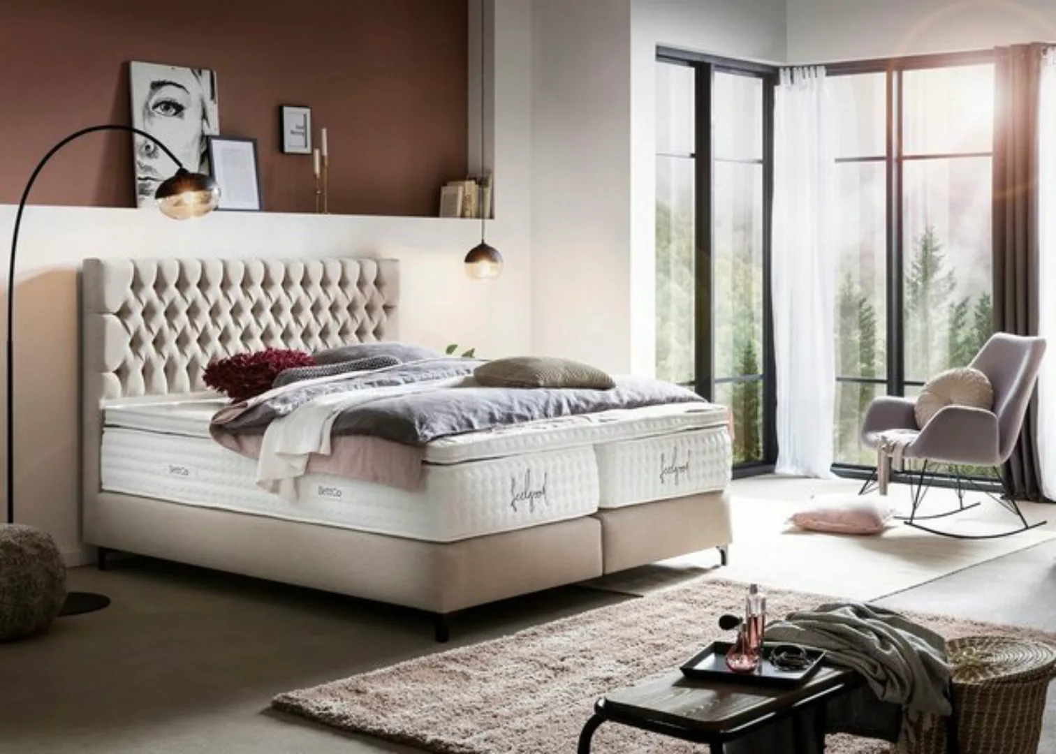 BettCo Boxspringbett Vegas (in Beige Webstoff, 7-St., in Beige Webstoff), C günstig online kaufen