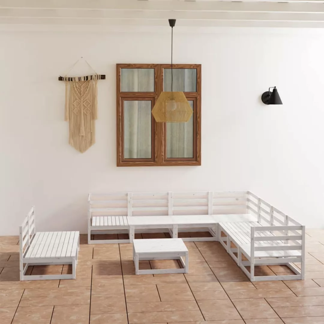 10-tlg. Garten-lounge-set Weiß Kiefer Massivholz günstig online kaufen