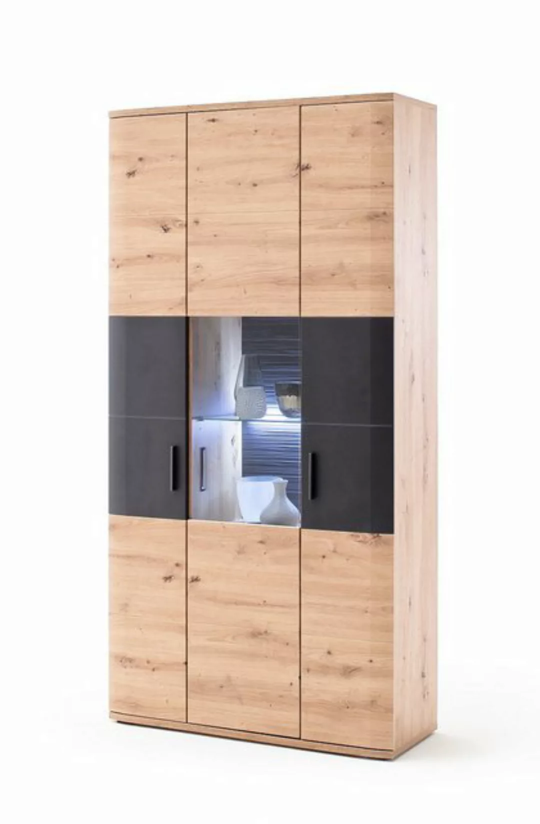 MCA furniture Vitrine Kombi-Vitrine Cortona, Balkeneiche / anthrazit, LED B günstig online kaufen