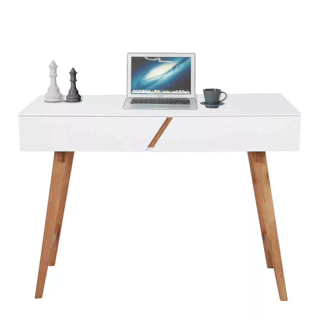 Skandi Schreibtisch in Weiß und Naturfarben 120 cm breit günstig online kaufen