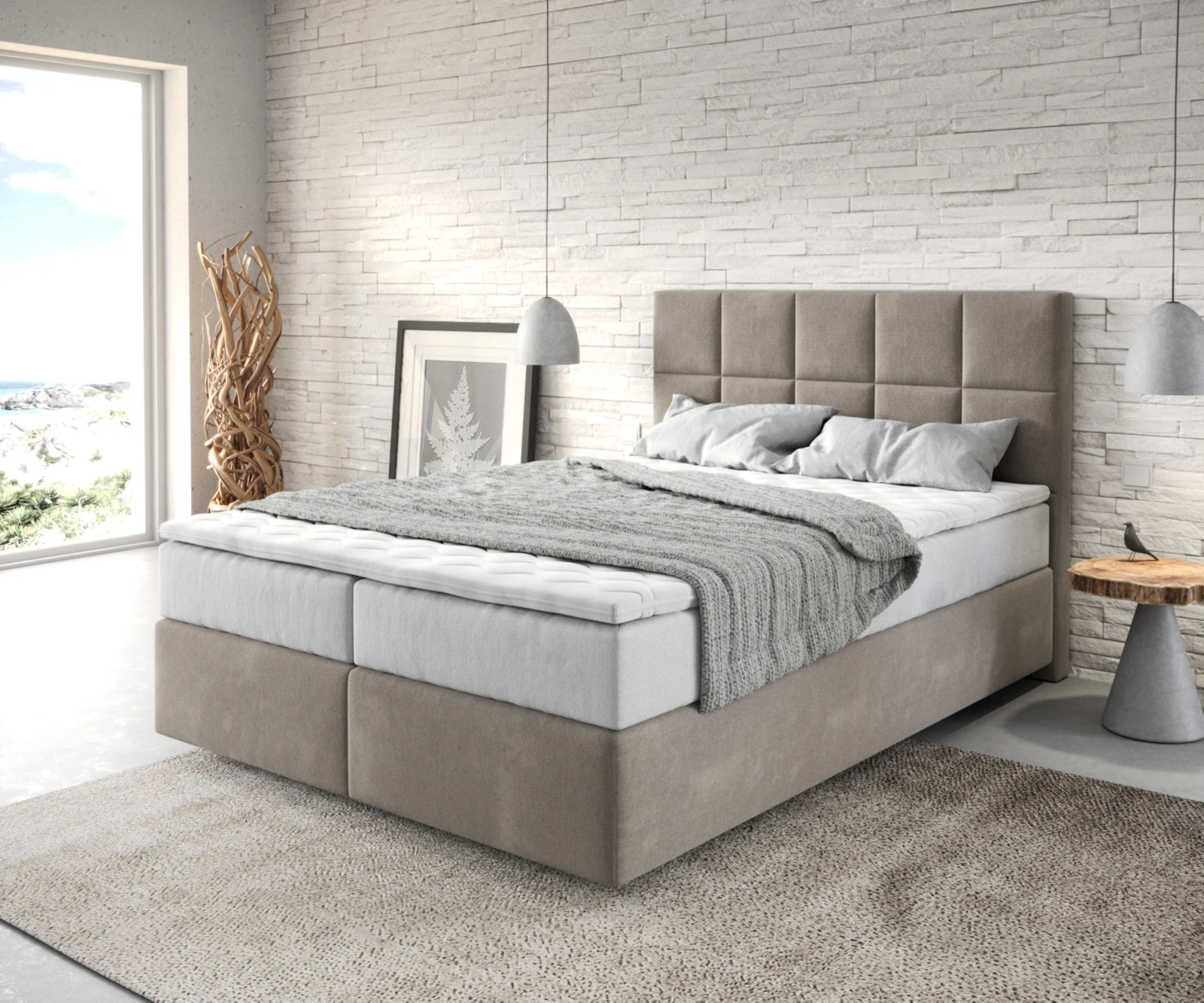 Boxspringbett Dream-Fine 140x200 cm Mikrofaser Beige mit TFK Matratze und V günstig online kaufen