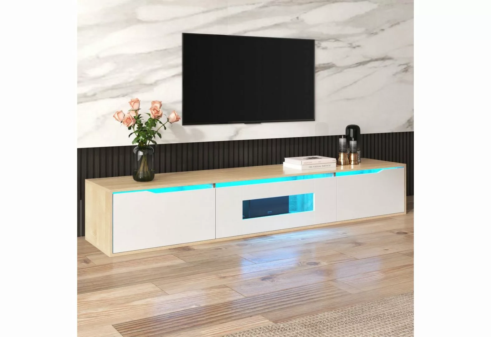 REDOM TV-Schrank Lowboard TV-Board Klapptüren, Hochglanz, mit farbwechselnd günstig online kaufen