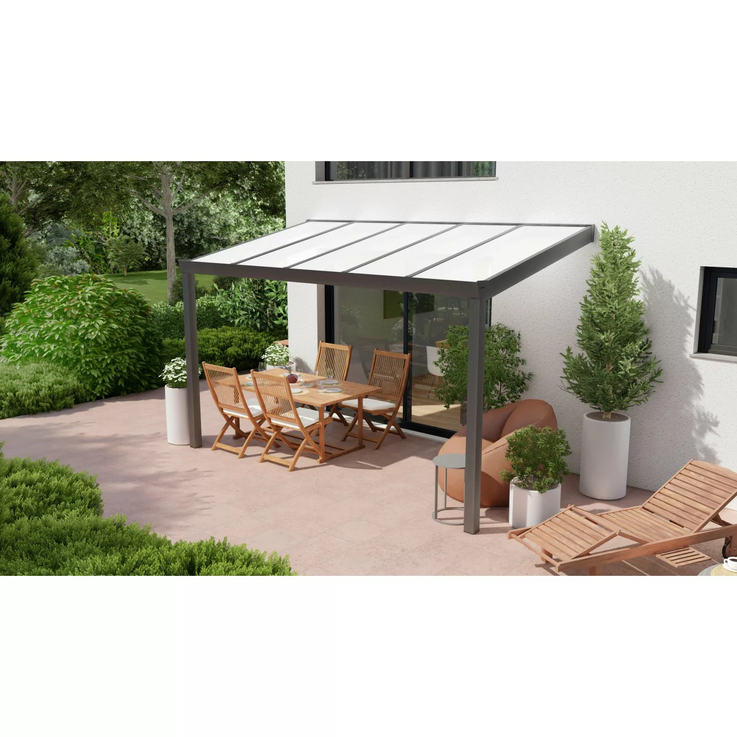 Terrassenüberdachung Professional 400 cm x 350 cm Anthrazit Struktur PC Opa günstig online kaufen