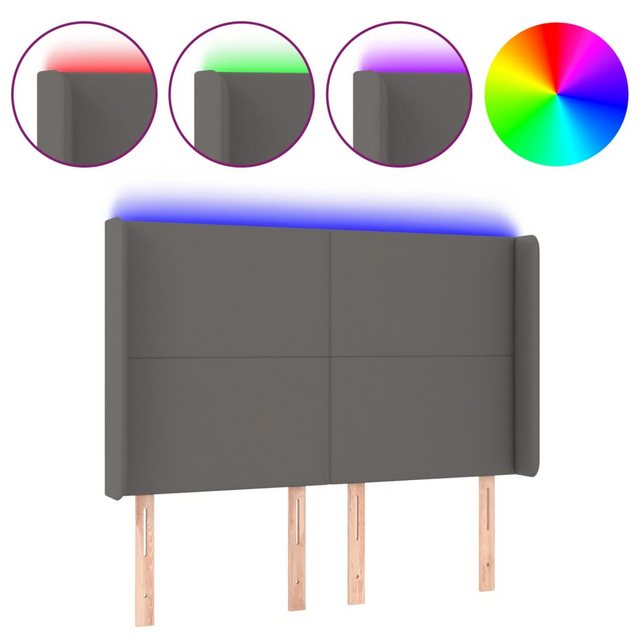 vidaXL Bett, LED Kopfteil Grau 147x16x118/128 cm Kunstleder günstig online kaufen