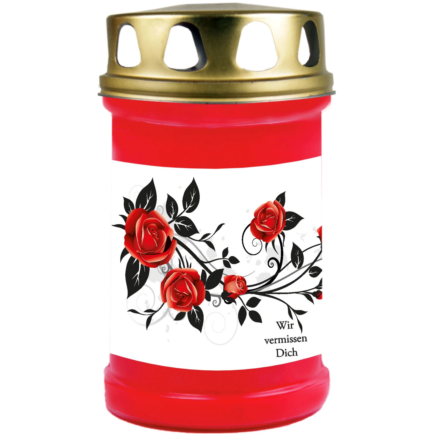 HS Candle Grabkerze Rot 48h Deckel Gold Rose Ranke günstig online kaufen