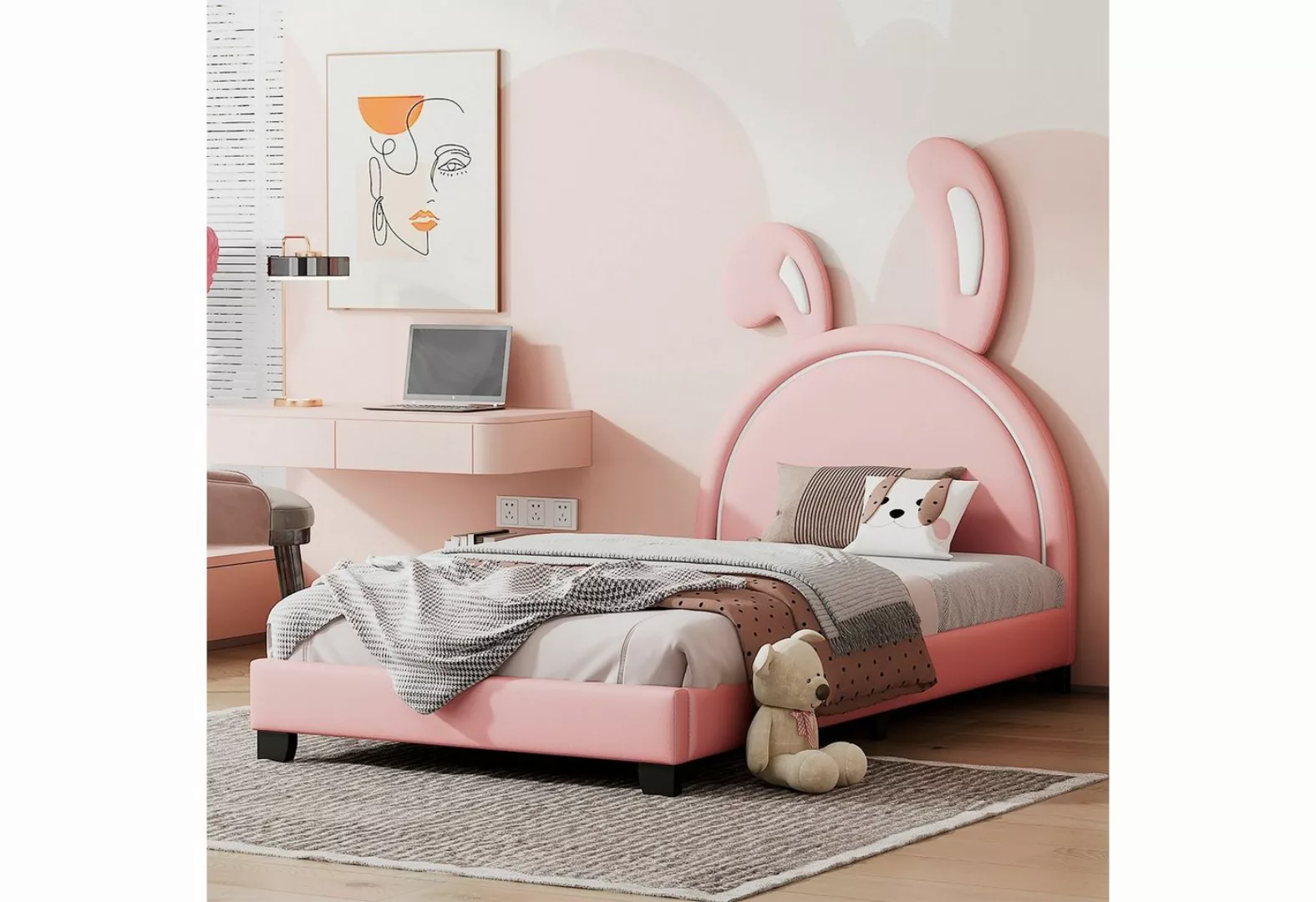 Celya Kinderbett Polsterbett Kinderbett 90 × 200cm, Hasenohrform Bett,rosa, günstig online kaufen
