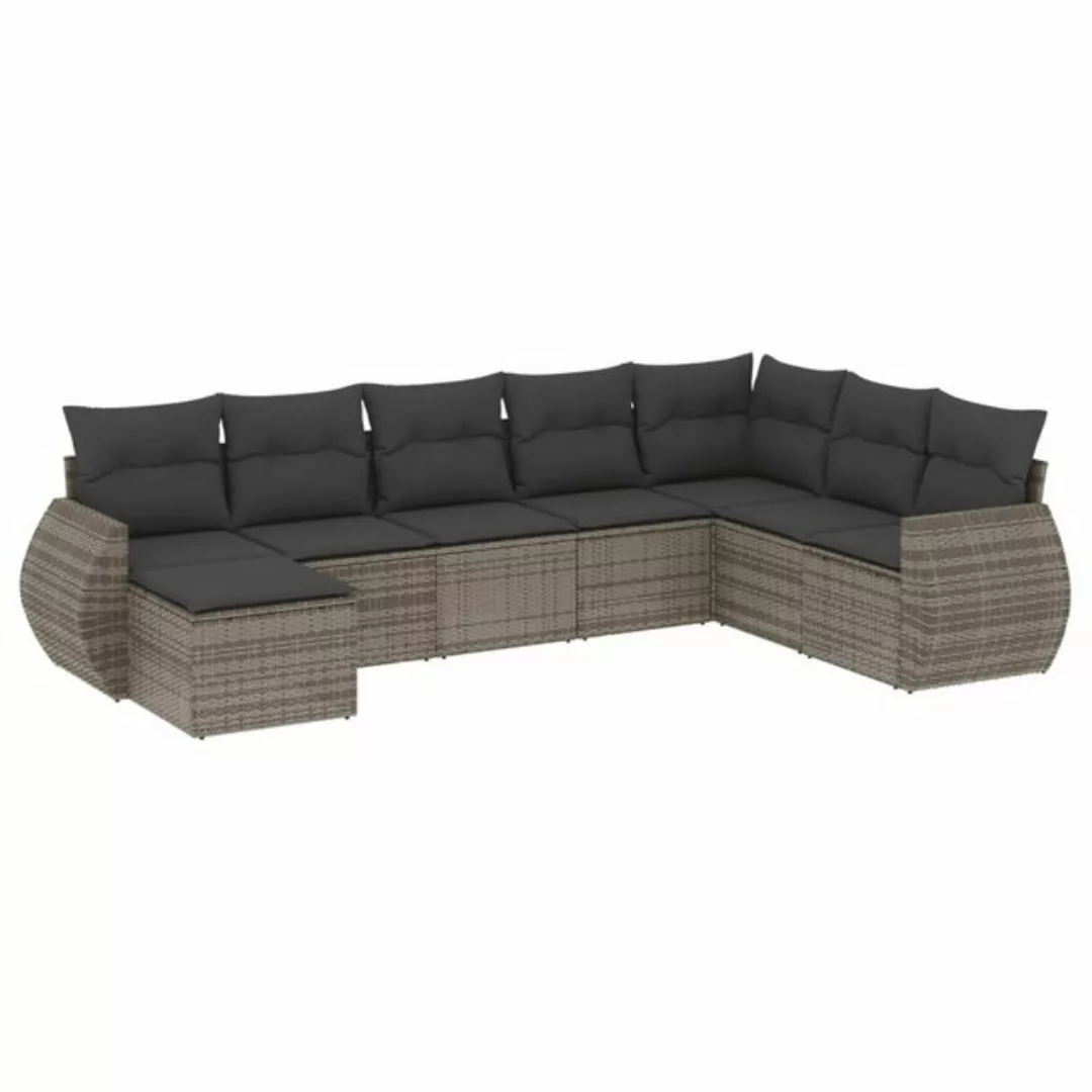 vidaXL Sofaelement 8-tlg. Garten-Sofagarnitur mit Kissen Grau Poly Rattan ( günstig online kaufen