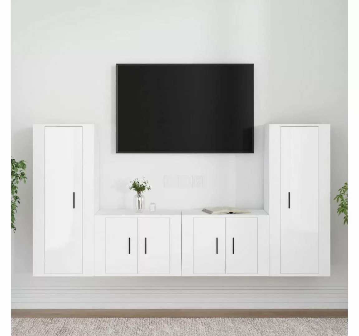 furnicato TV-Schrank 4-tlg. TV-Schrank-Set Hochglanz-Weiß Holzwerkstoff günstig online kaufen