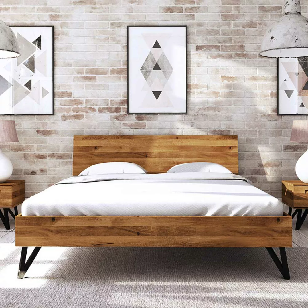 Holzbett aus Wildeiche Massivholz Loft Design günstig online kaufen