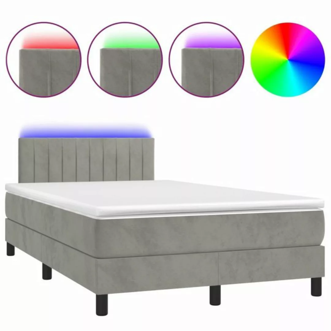 vidaXL Bettgestell Boxspringbett mit Matratze LED Hellgrau 120x200 cm Samt günstig online kaufen