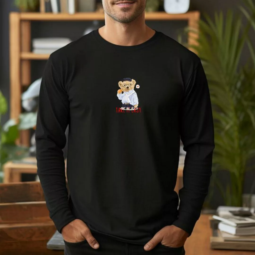 Banco Longsleeve Langarmshirt mit Teddy Druck und Rundhalsauschnitt Größe S günstig online kaufen