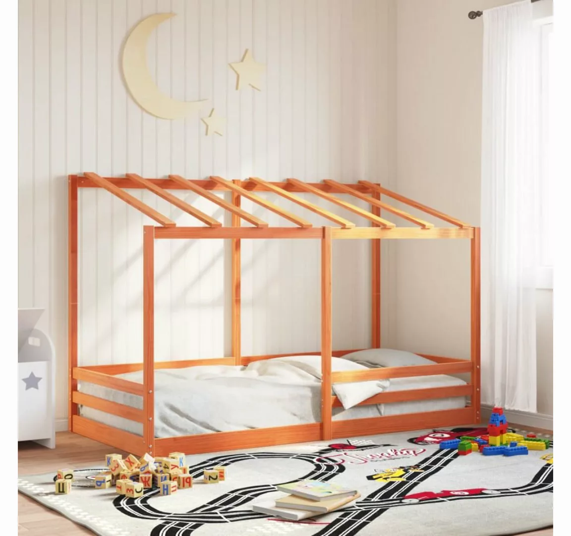 vidaXL Bett, Kinderbett mit Dach Wachsbraun 80x200 cm Massivholz Kiefer günstig online kaufen