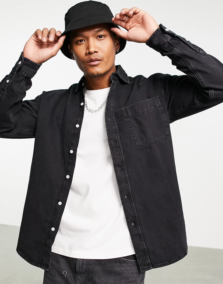 Pull&Bear – Schwarzes Jeanshemd günstig online kaufen