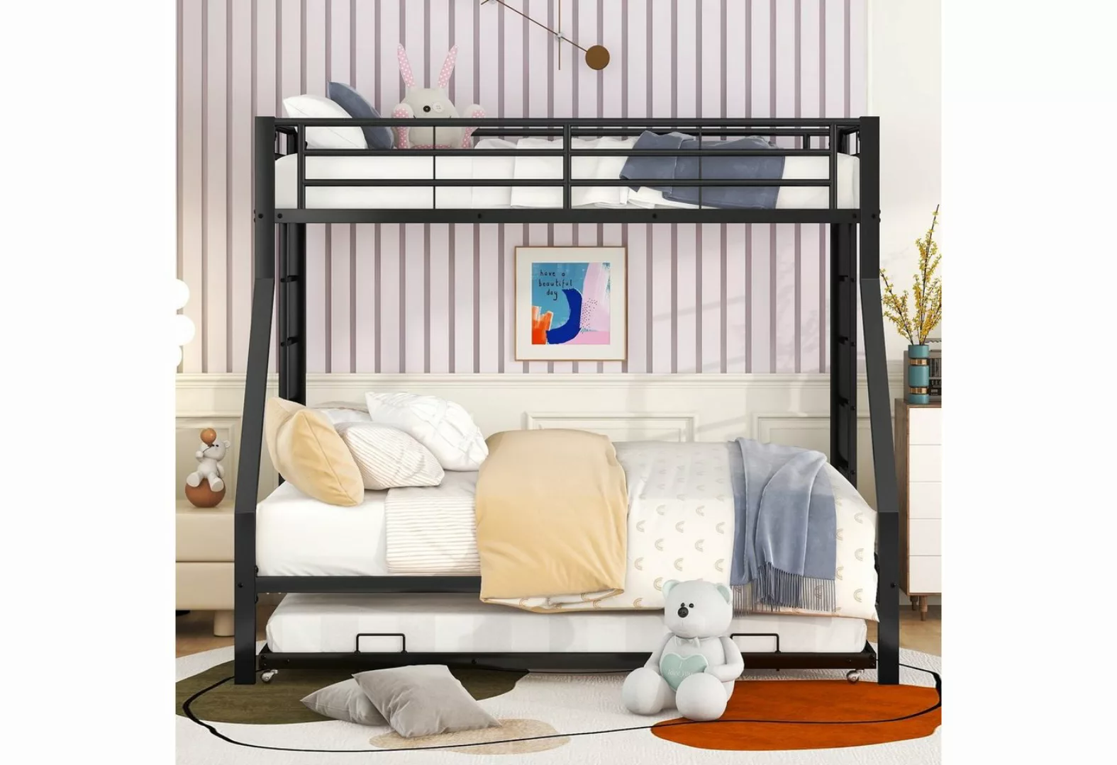 Ulife Etagenbett Metallbett mit ausziehbarem Bett,einfach zu montieren, mit günstig online kaufen