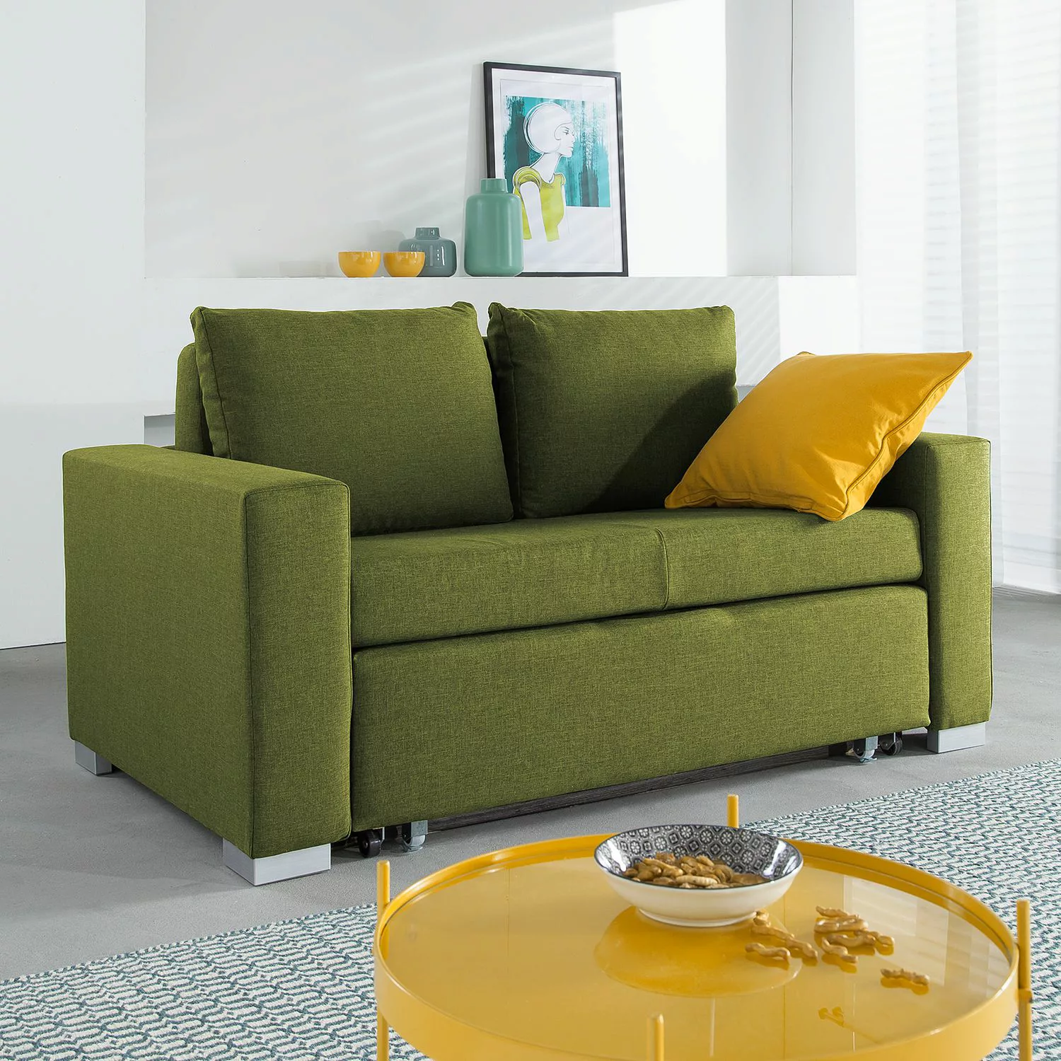 home24 mooved Schlafsofa Latina 2-Sitzer Grün Webstoff 150x90x90 cm (BxHxT) günstig online kaufen