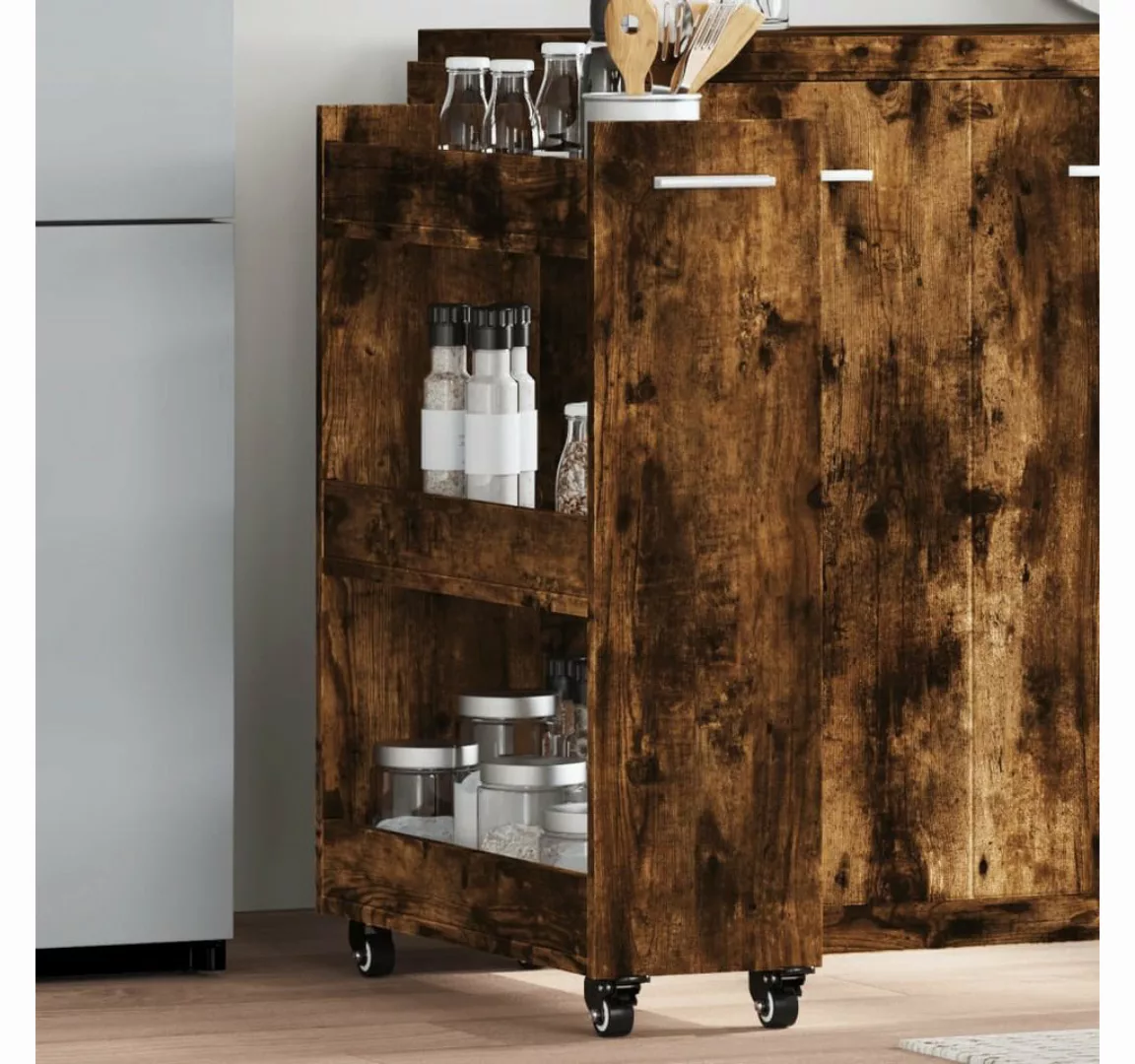 vidaXL Fächerschrank Schrank mit Rollen Räuchereiche 60x22x79 cm Holzwerkst günstig online kaufen