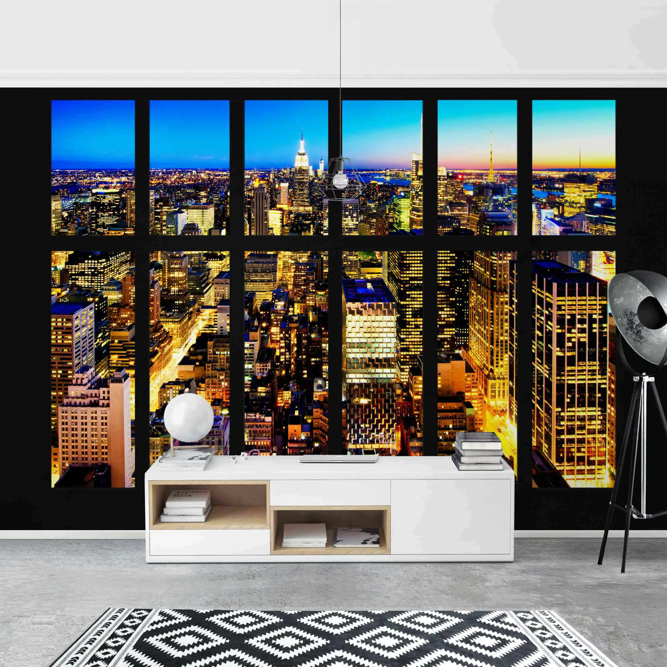 Fototapete Fensterblick Manhattan Skyline bei Nacht günstig online kaufen