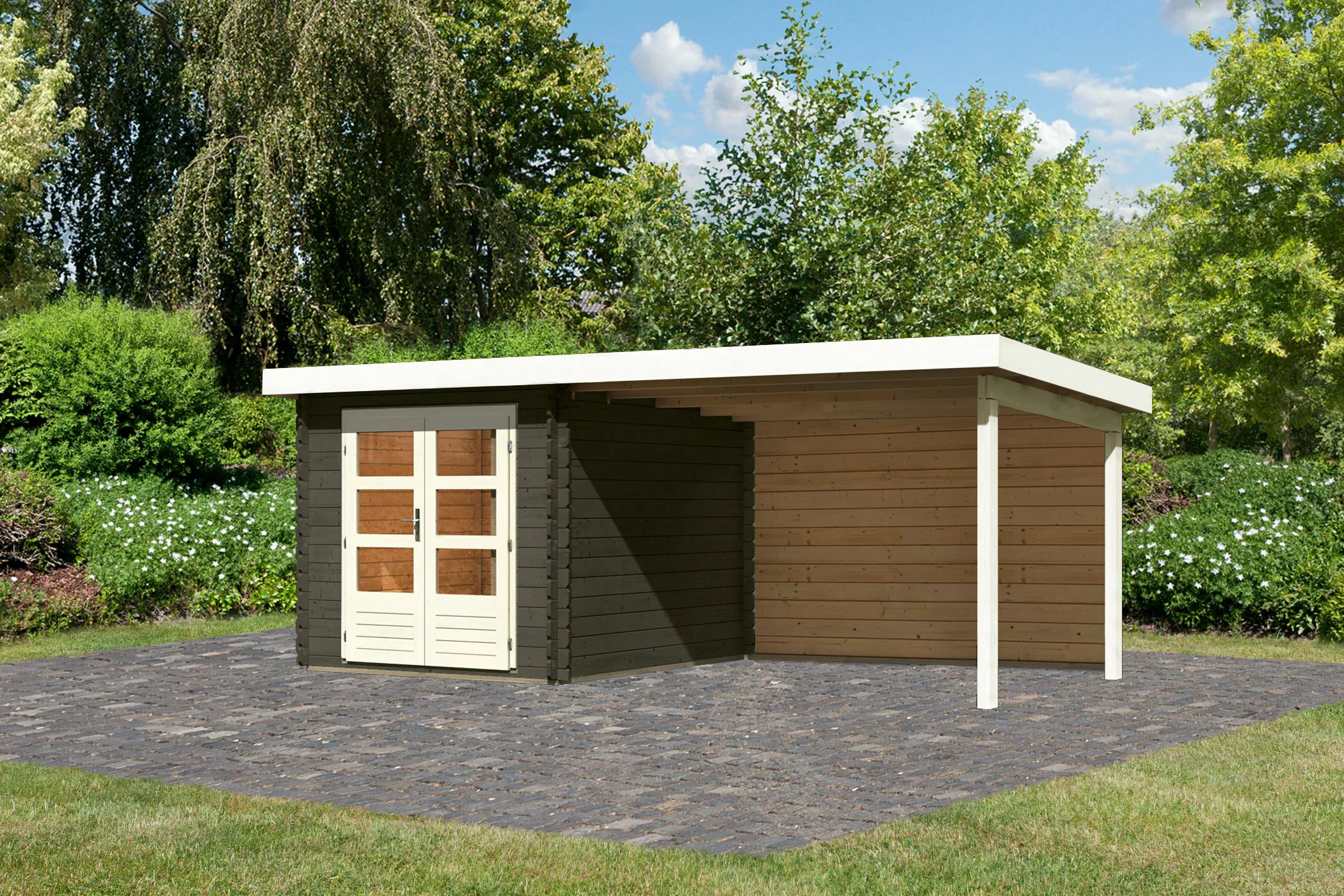 Karibu Gartenhaus "Schloßsee 4", mit Boden, Anbaudach und Rückwand günstig online kaufen