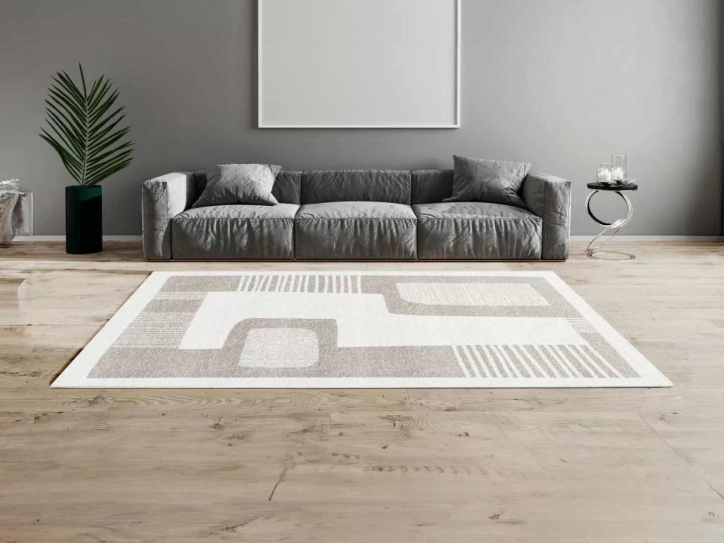 Designer-Teppich mit abstraktem Muster - 160 x 230 cm - Grau & Beige - VENU günstig online kaufen