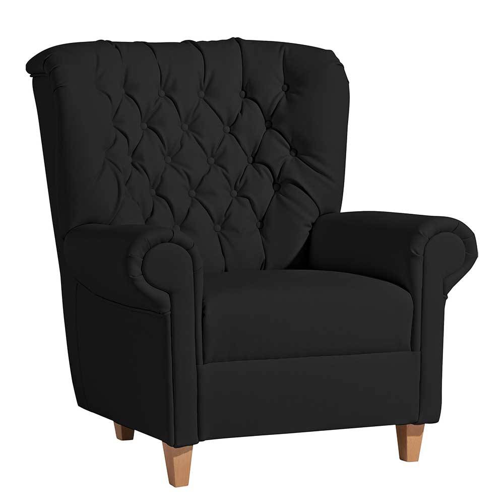 Hochwertiger Sessel schwarz im Chesterfield Look Kunstleder günstig online kaufen