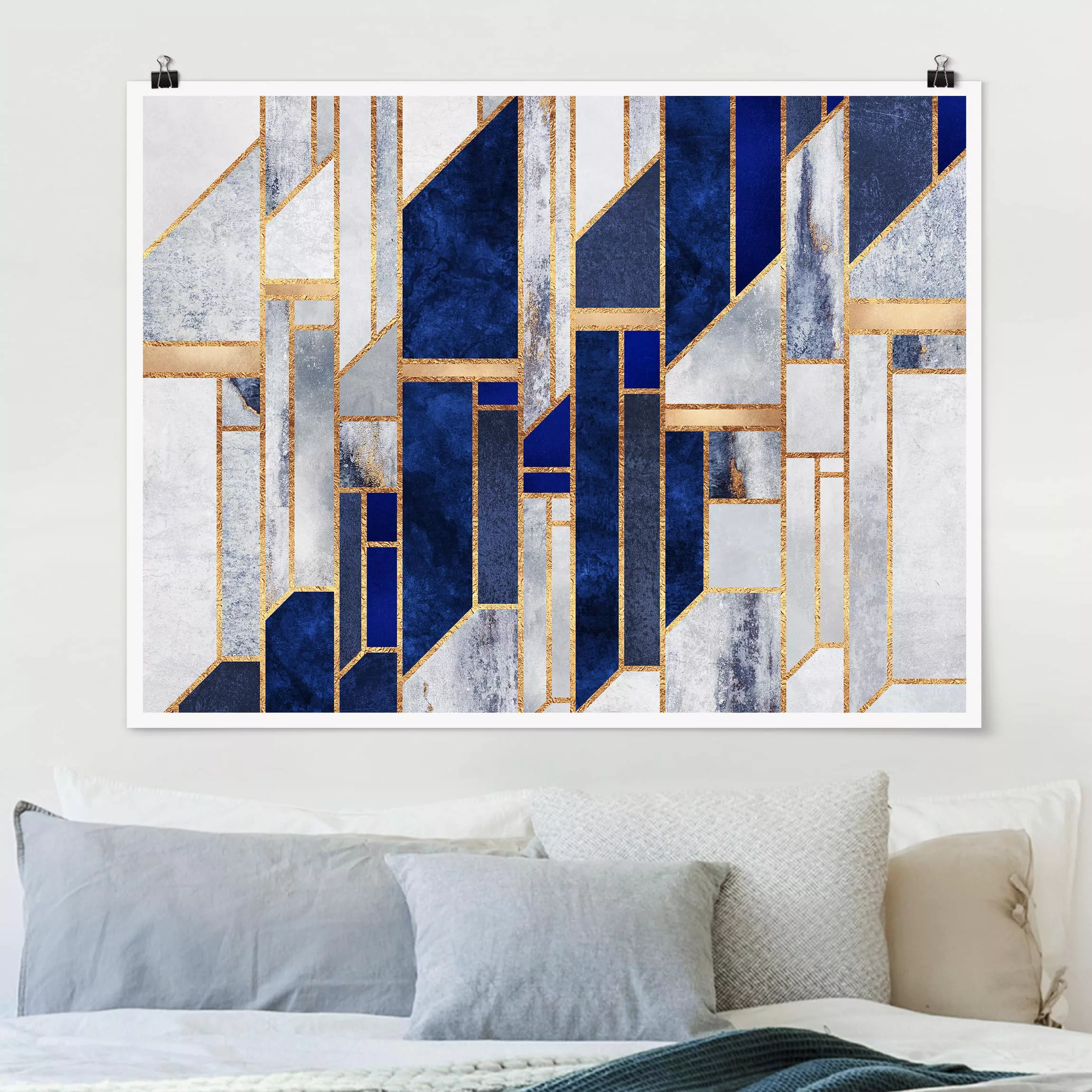 Poster Abstrakt - Querformat Geometrische Formen mit Gold günstig online kaufen