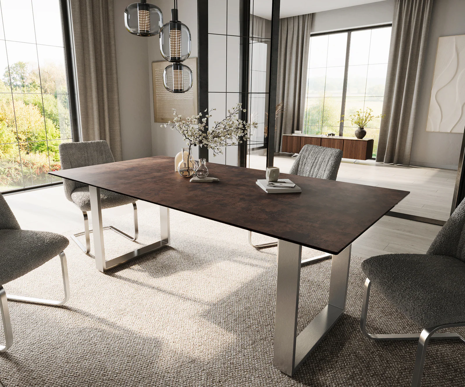 Esstisch Edge 200x100 Glas Antique-braun Edelstahl Schmal günstig online kaufen