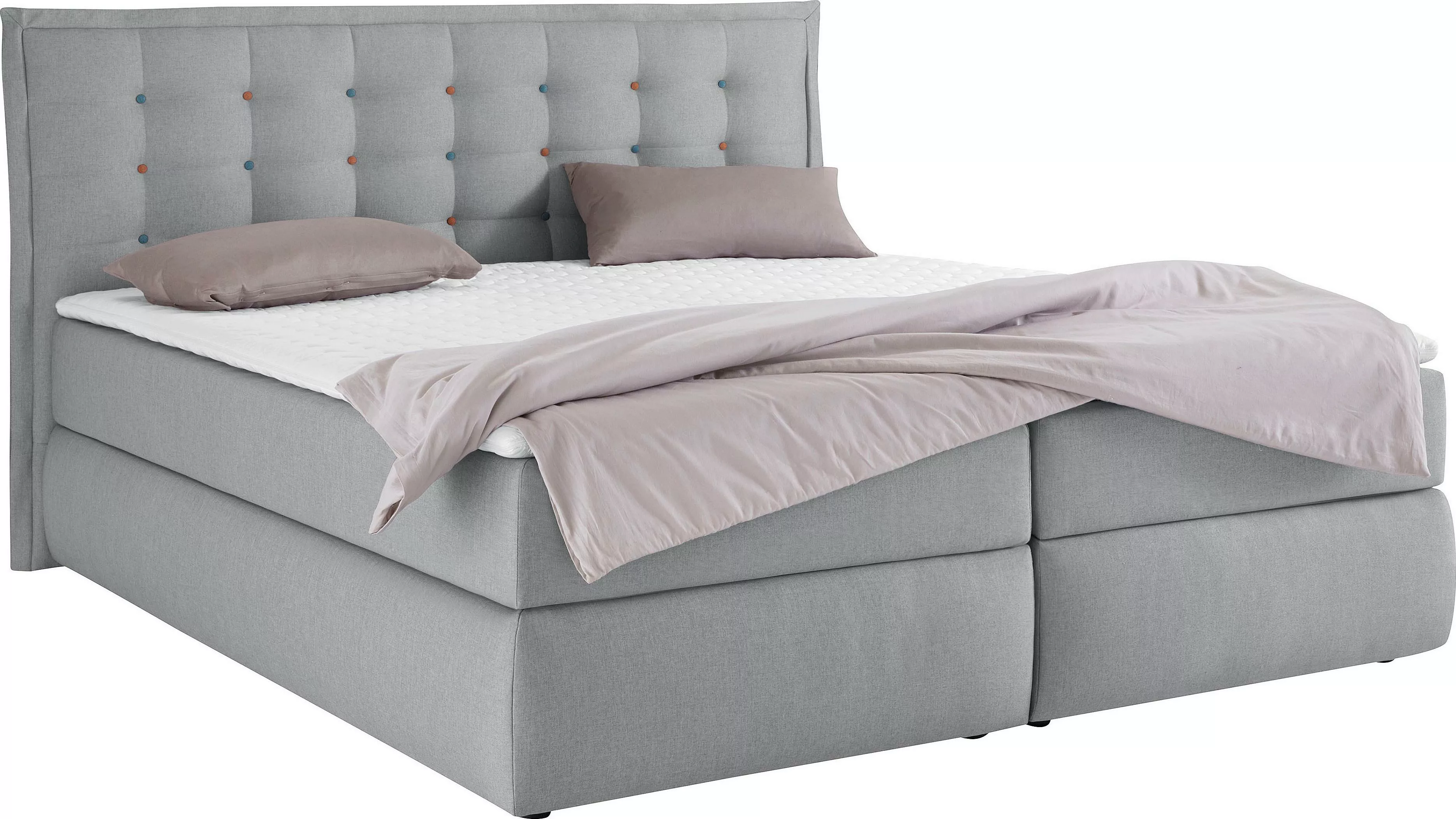 INOSIGN Boxspringbett "Sagres", Kopfteil mit 2farbiger Flatterbiese und zwe günstig online kaufen