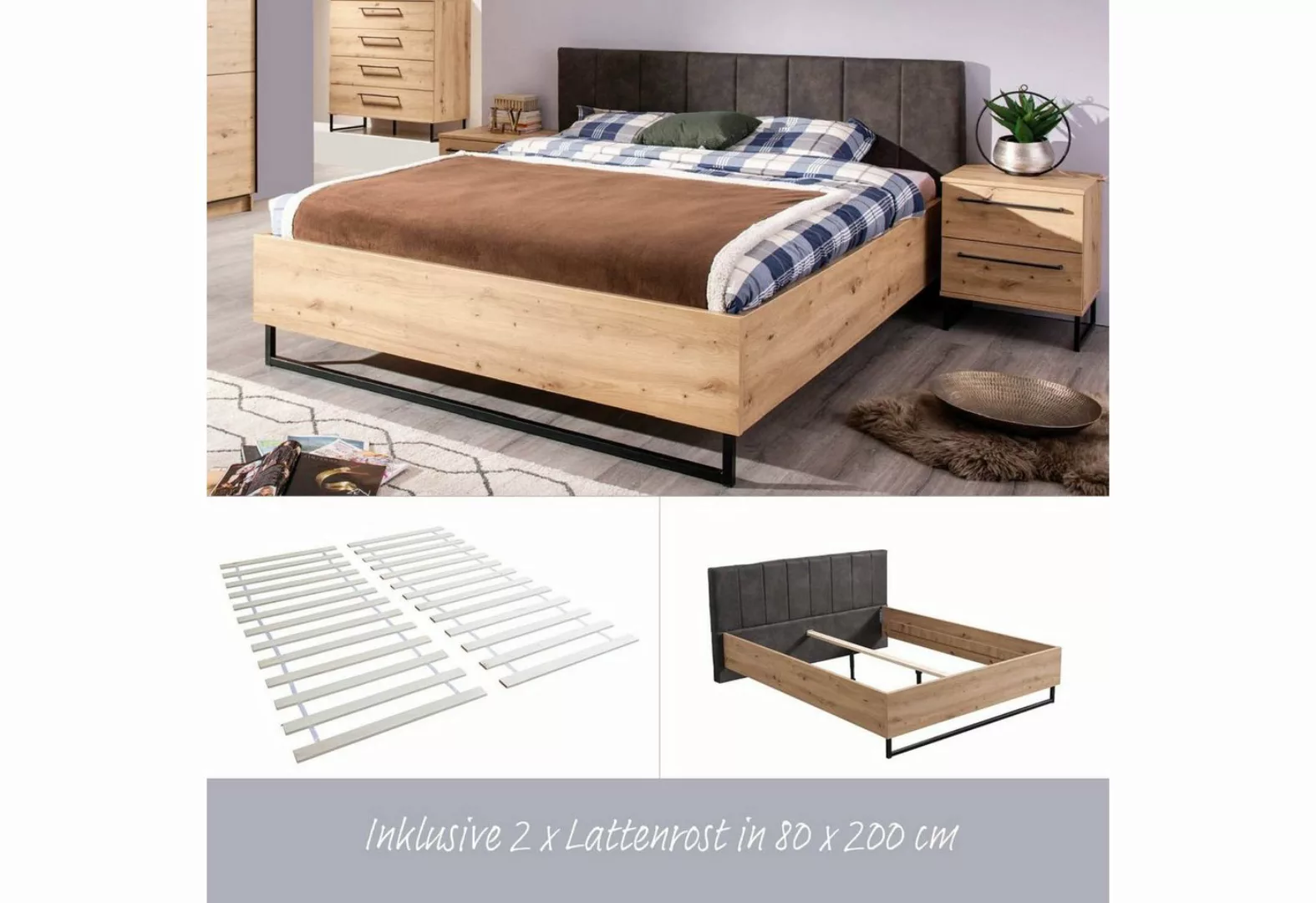 Homestyle4u Polsterbett Doppelbett Bett 160x200 mit Lattenrost Industrial günstig online kaufen