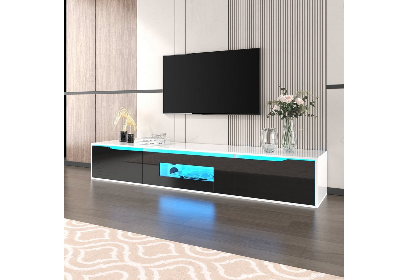 Celya TV-Schrank Hochglanz TV-Schrank mit LED-Beleuchtung 180 x 30 x 35cm günstig online kaufen