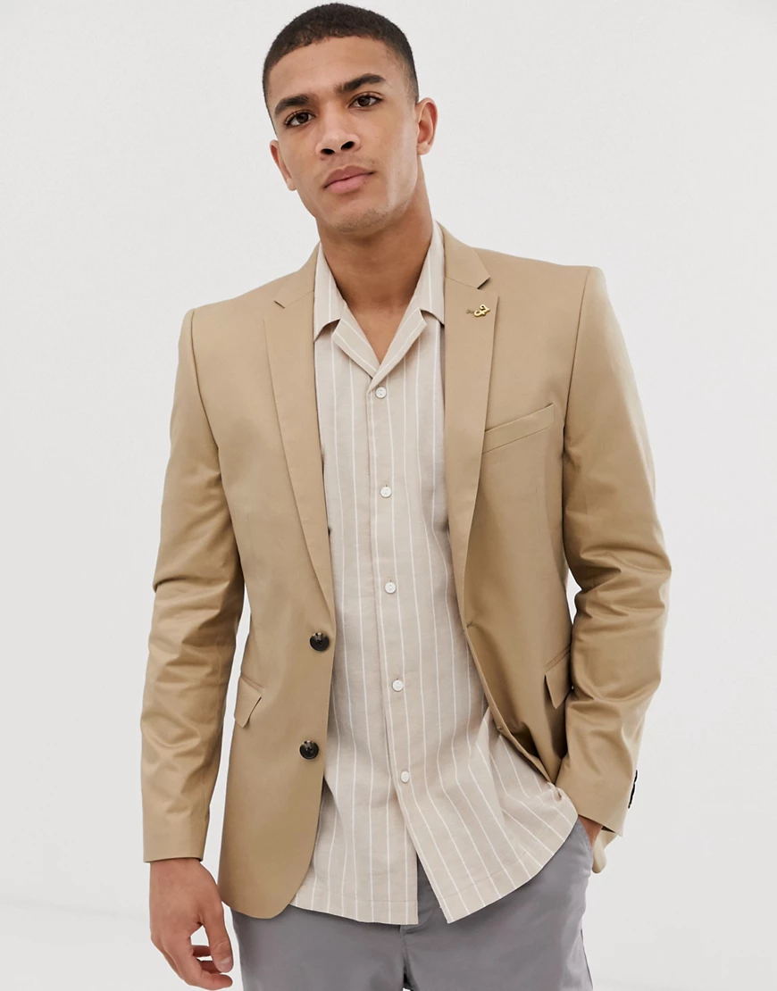 Farah – Hartwith – Sandfarbener Blazer aus Twill-Braun günstig online kaufen