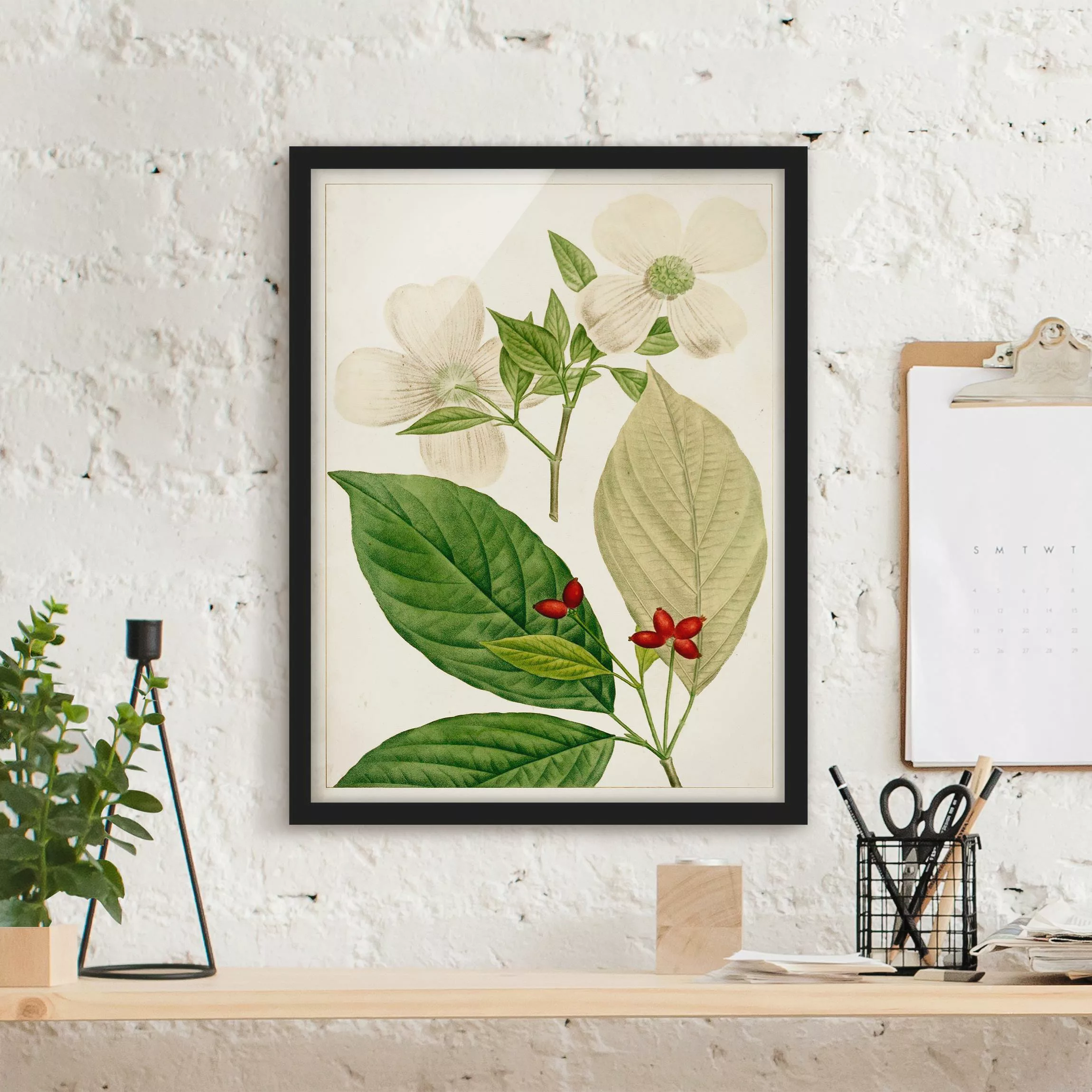 Bild mit Rahmen Blumen - Hochformat Tableau Blatt Blüte Frucht III günstig online kaufen
