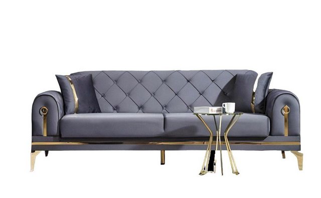 JVmoebel 3-Sitzer Chesterfield Graues Designer Wohnzimmer Dreisitzer Textil günstig online kaufen