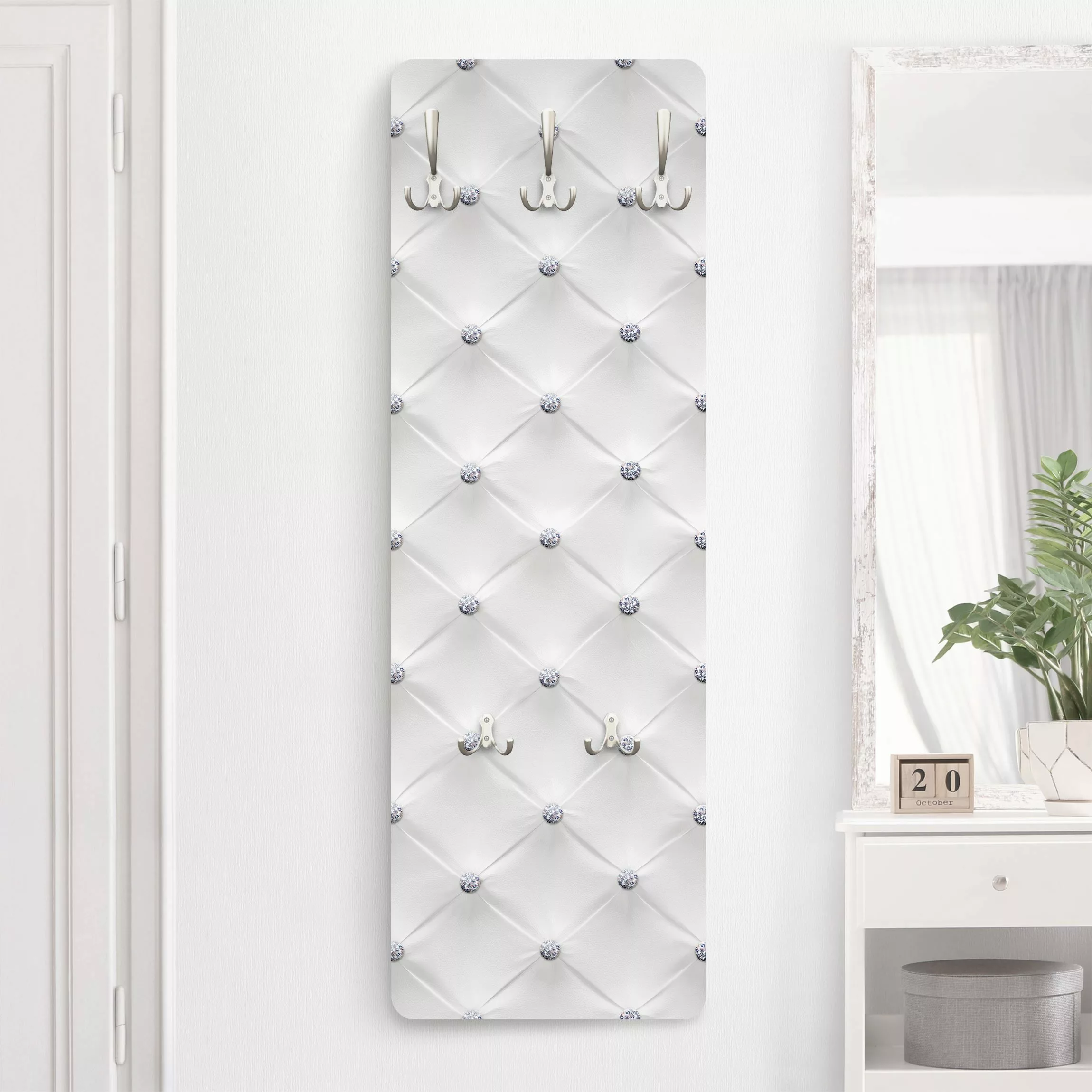 Wandgarderobe Holzpaneel Muster & Textur Diamant Weiß Luxus günstig online kaufen