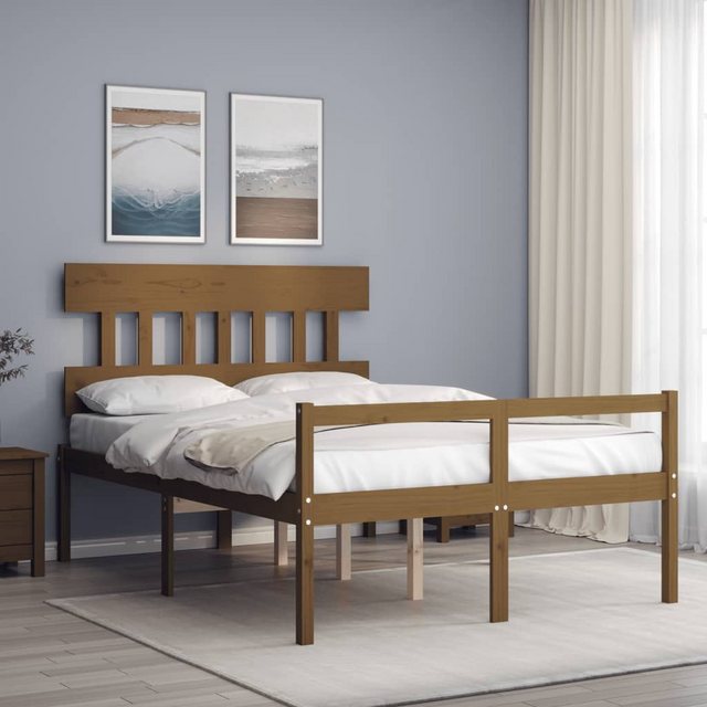 vidaXL Bett Seniorenbett mit Kopfteil 140x190 cm Honigbraun Massivholz günstig online kaufen
