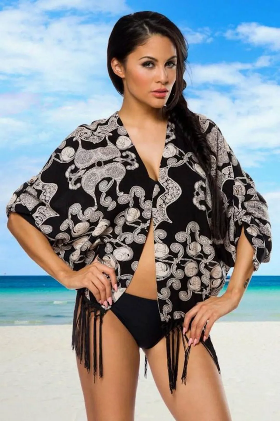 Sommerjacke Strand-Jacke Fransen Sommer-Shirt Fransenjacke Tunika günstig online kaufen