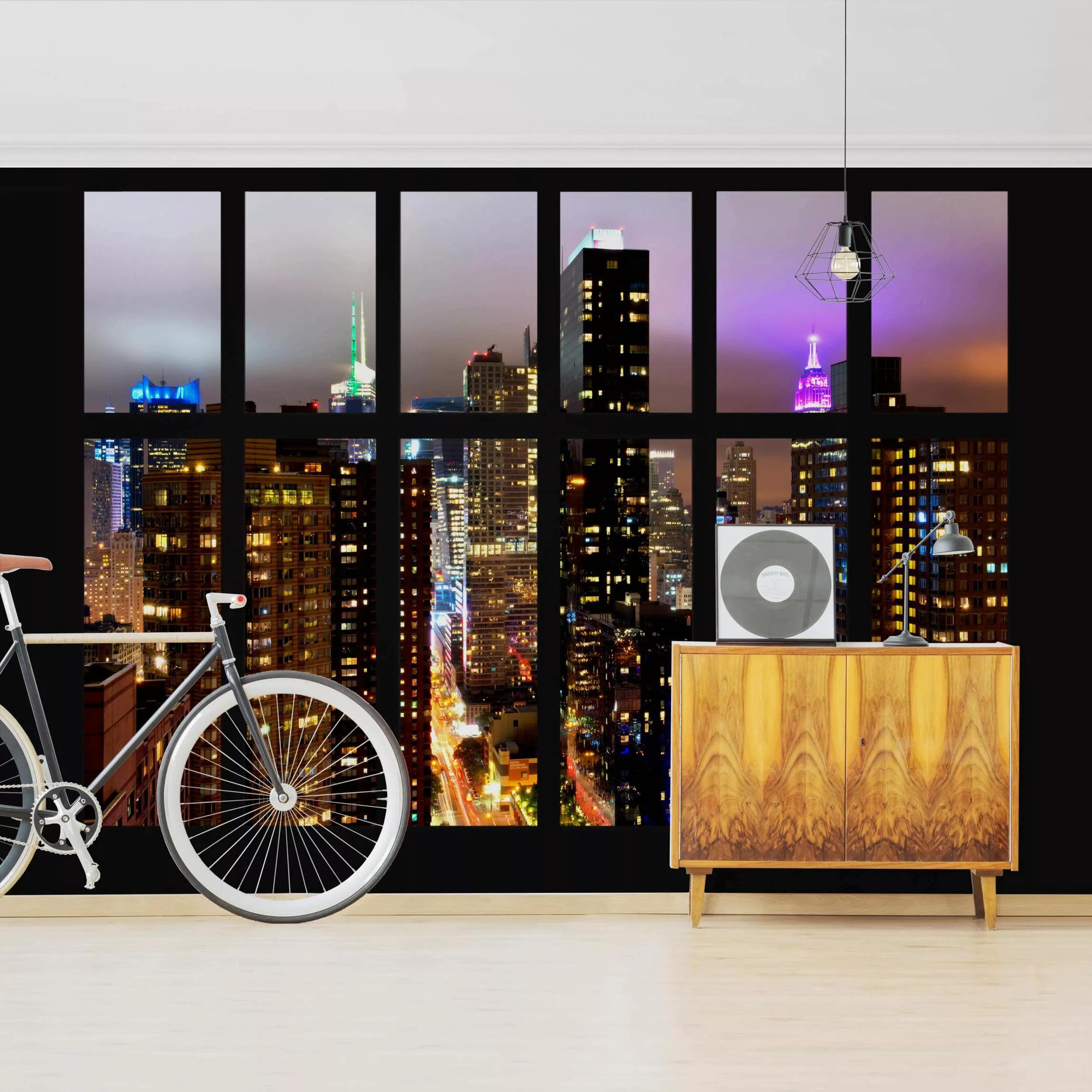 Fototapete Fenster New York Mondlicht günstig online kaufen