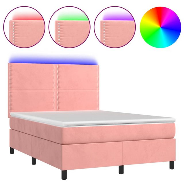 vidaXL Boxspringbett Boxspringbett mit Matratze & LED Samt (140 x 200 cm, R günstig online kaufen