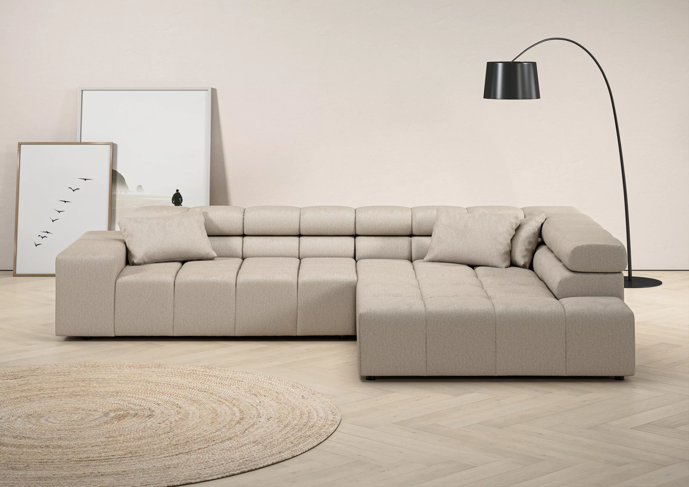 INOSIGN Ecksofa Ancona incl. Kopfteilverstellung, Zierkissen Breite 319cm, günstig online kaufen