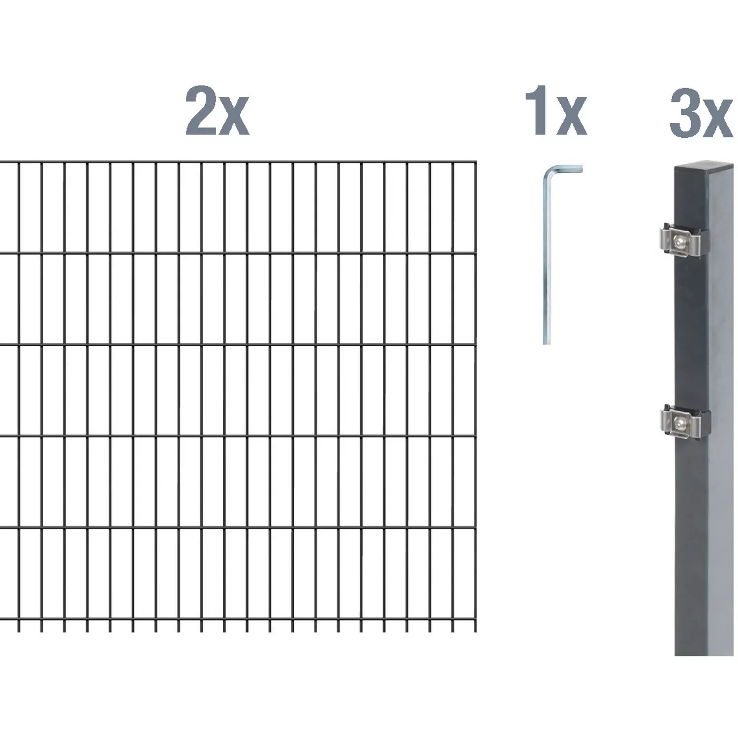 Metallzaun Grund-Set Doppelstabmatte verz. Anthrazit beschichtet 2 x 2 m x günstig online kaufen