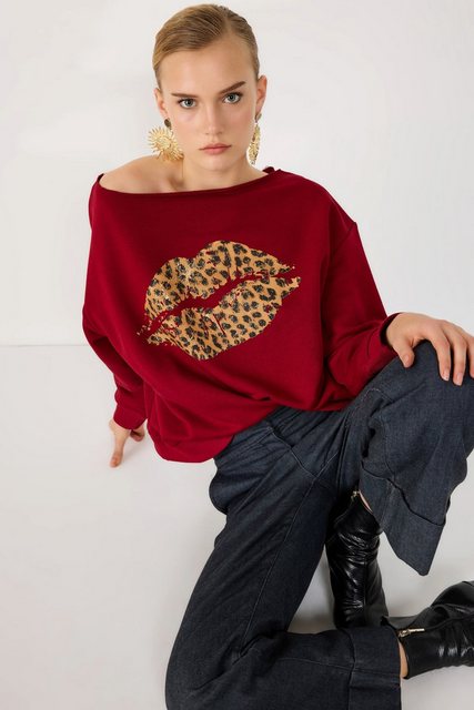 No Matter What Sweatshirt Leopardenmuster Lippenabdruck Sweatshirt günstig online kaufen