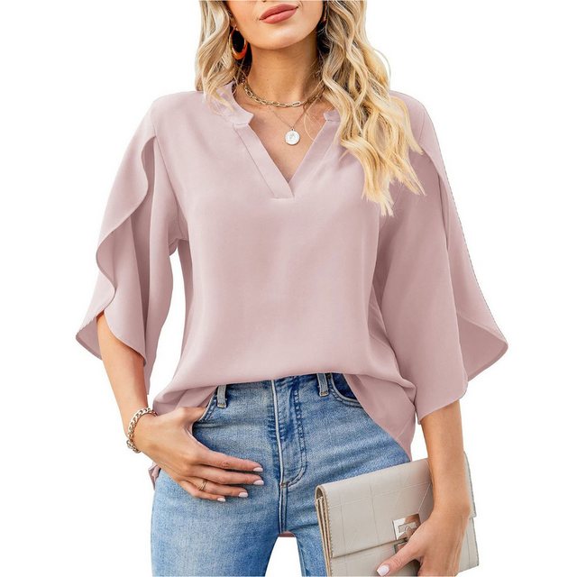 Zoclack Chiffonbluse Damen Chiffonshirt mit V-Ausschnitt und Rüschenärmeln günstig online kaufen